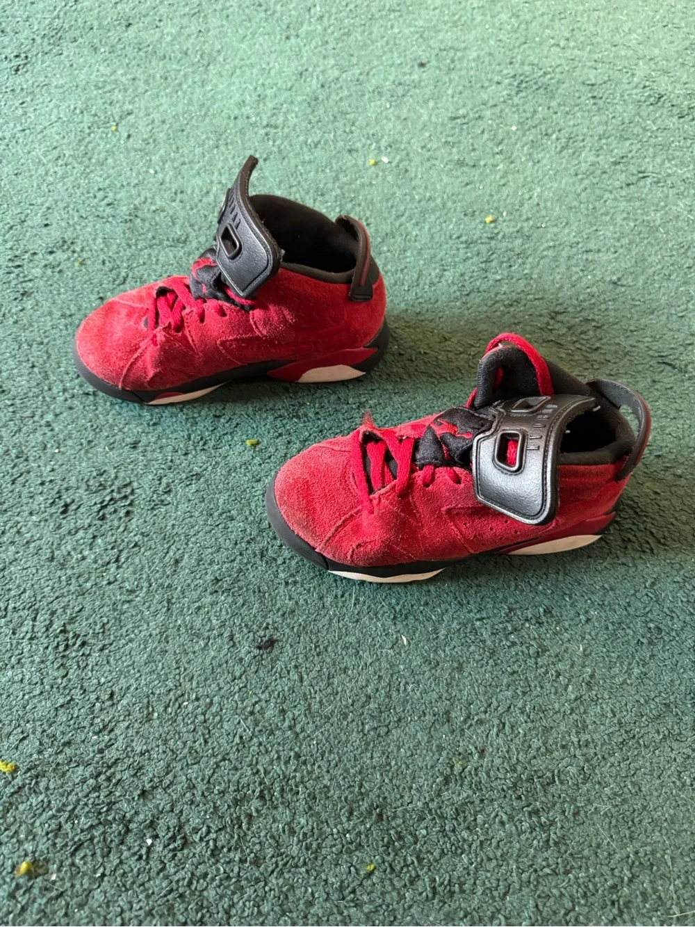 Nike Jordan Kids Red Suede Athletic Sneakers with Black Accents, Size 11C